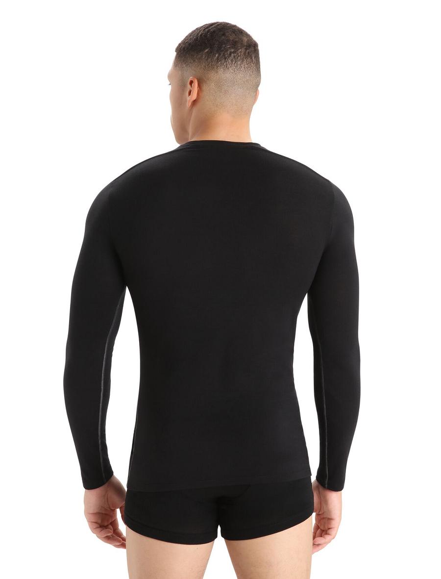 Black Icebreaker Merino Anatomica Long Sleeve Crewe T-Shirt Men's Underwear | AU 1292BEXC